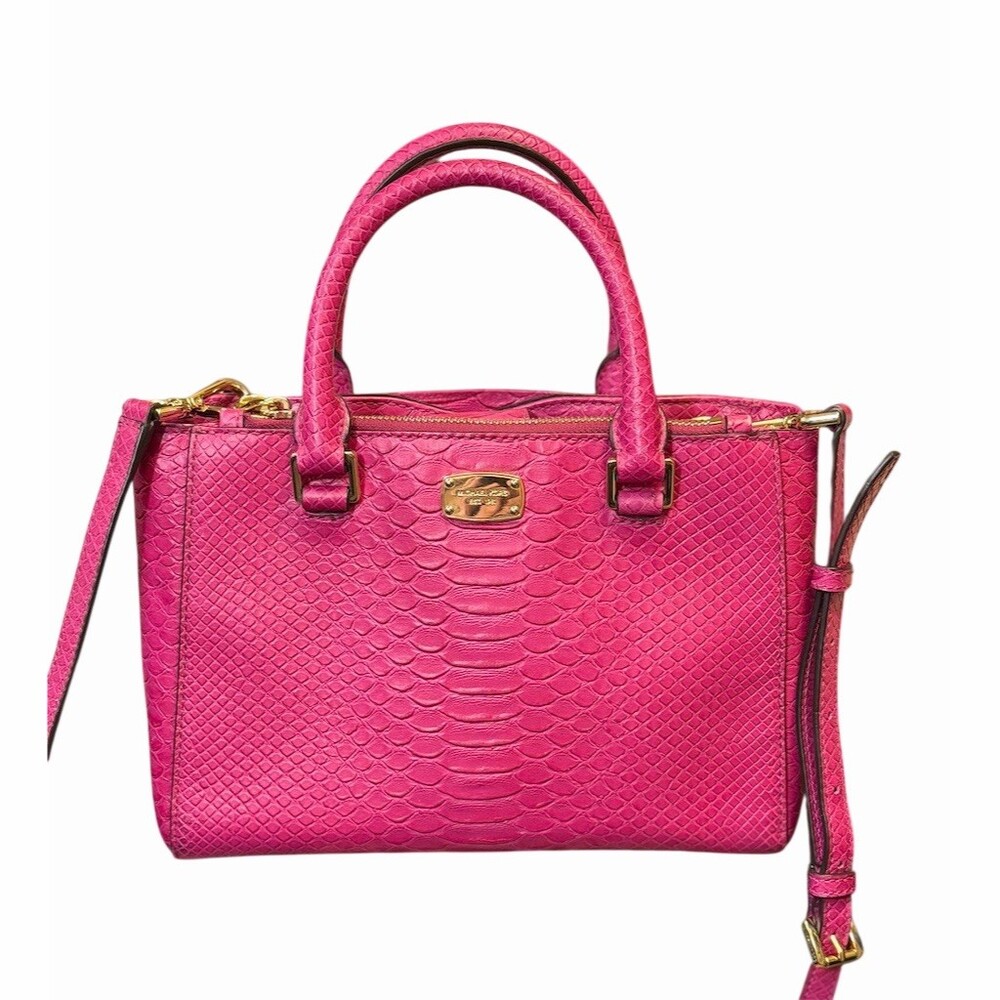 Michael Kors Adele Satchel Crossbody Bag Fushia Croc Embossed Leather Adjustable